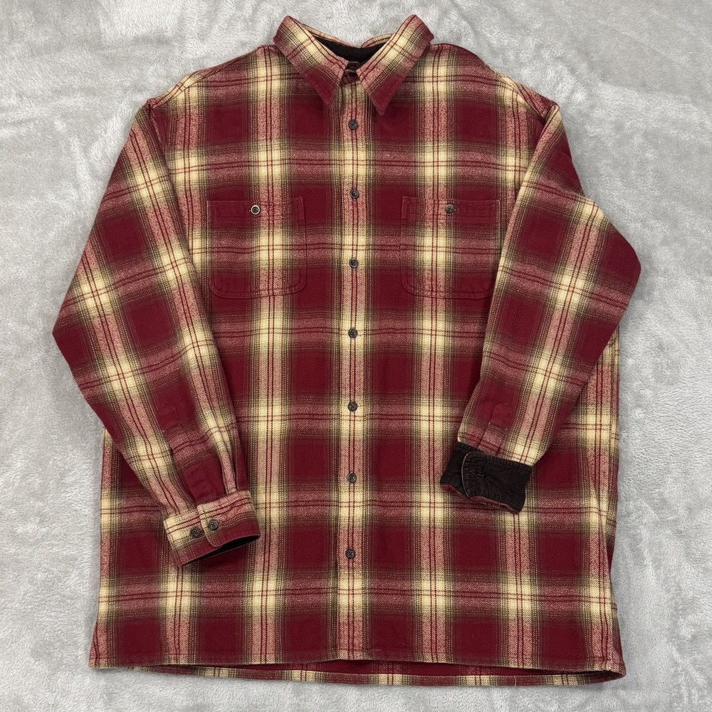 St Johns‎ Bay Shirt Jacket Mens 2XLT Red Gold Heavy Flannel Shacket Corduroy
